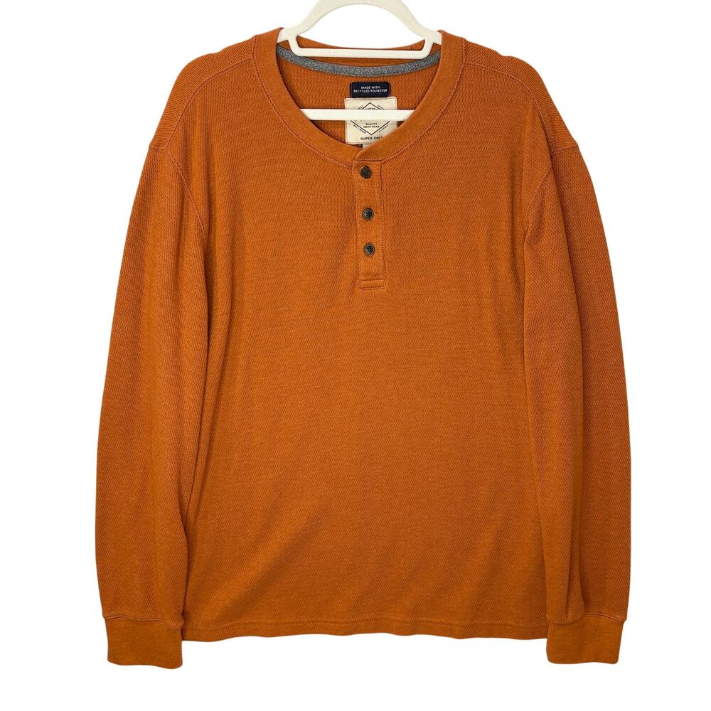 St Johns Bay Mens Size XL Thermal Henley Y2K Shirt Orange Gorpcore Fall Winter